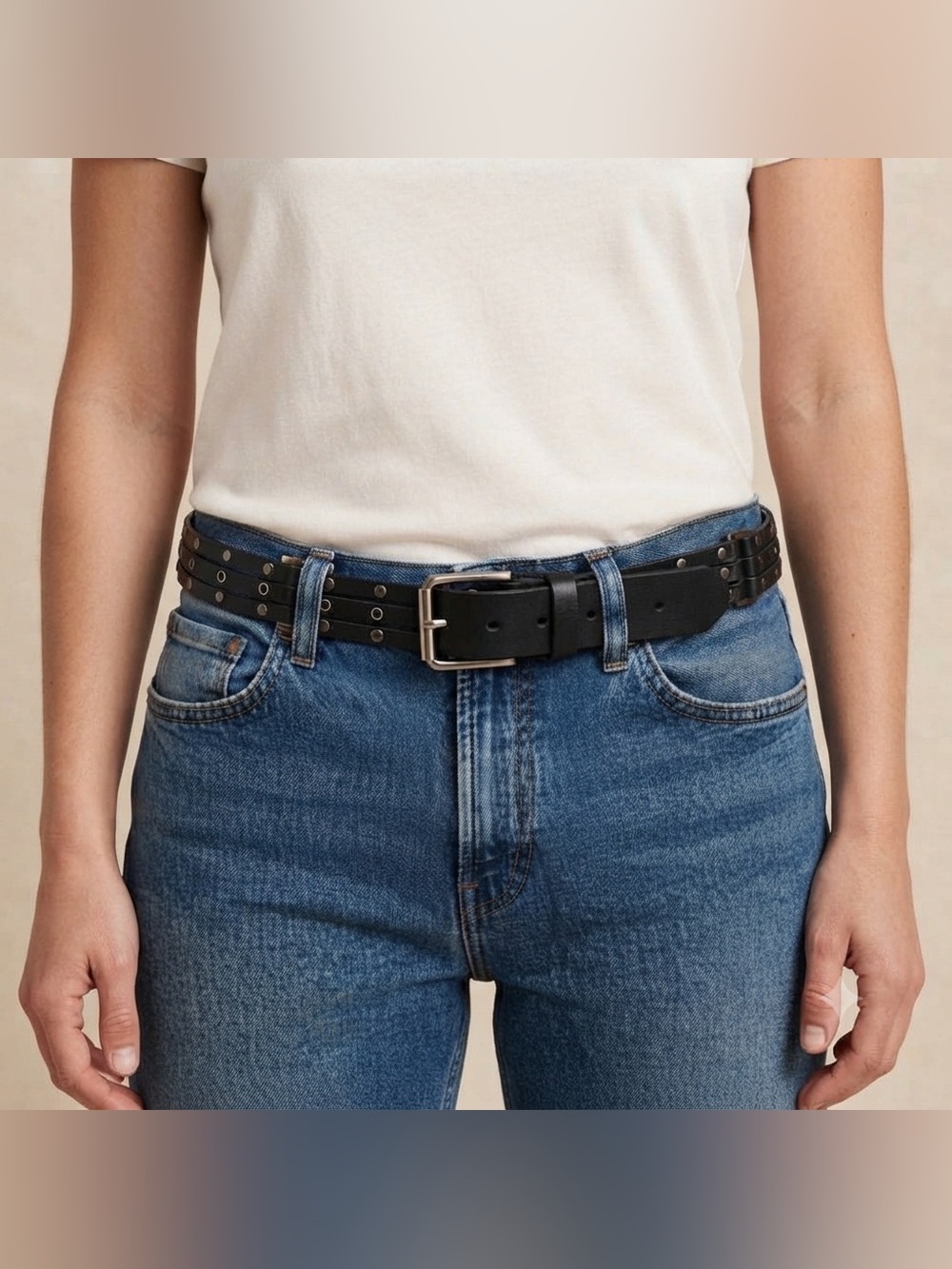 Kate And Leo Black Triple Strand Studded Belt  Plus Size 52 Inches Unisex